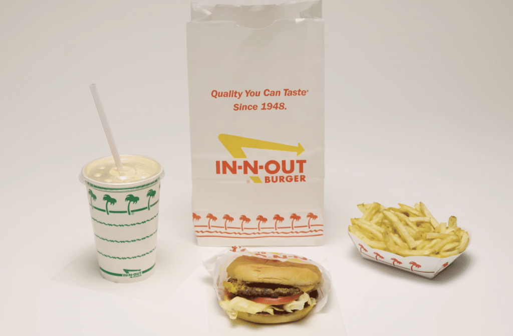 In-N-Out cheeseburger with Fries and a Vanilla Milkshake 